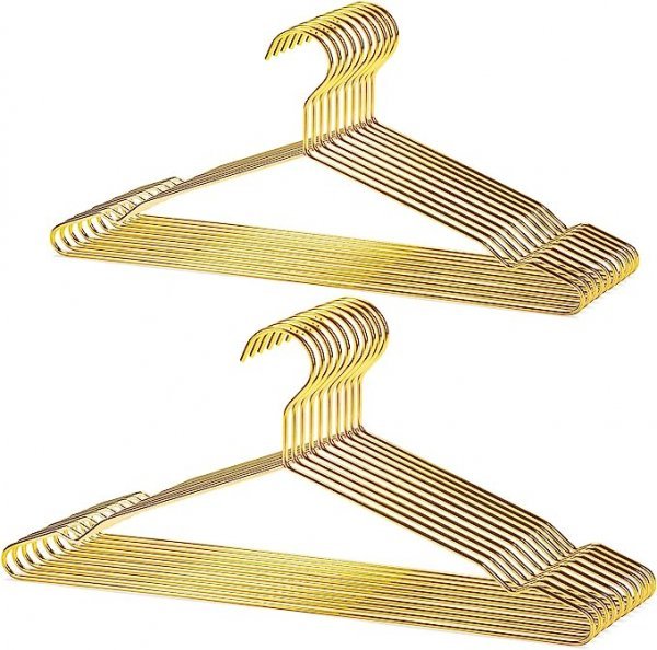 17 Inch Heavy Duty Shiny Gold Metal Clothes Hanger, Coat Hanger, Suit Hanger, Dress Hanger with Big Notches Pack of 20,Gold