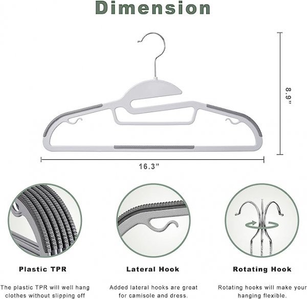 Heavy Duty Plastic Hangers 60 Pack with Non-Slip Design,0.2 Inches Thick,360°Swivel Hook Space Saving Organizer for Bedroom Closet,Shirts,Pants,Strong Enough for Coat (Grey- S Shaped)