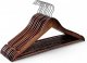 Wooden Hangers 10 Pack, Heavy Duty Walnut Coat Hangers for Closet, Smooth Finish Wooden Coat Hangers Suit Hangers with Non Slip Pants Bar, Sturdy Wood Clothes Hangers for Shirts, Walnut