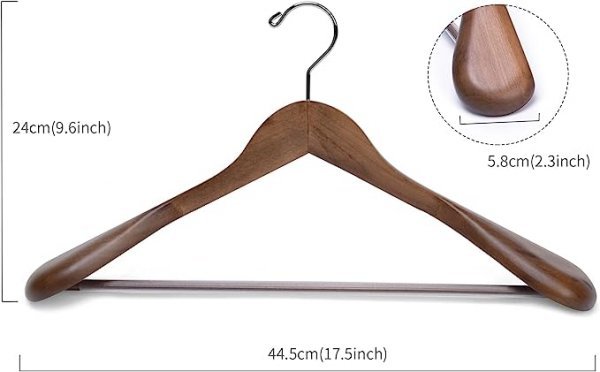 Luxury Wooden Suit Hangers 6 Pack Wood Coat Hangers Jacket Outerwear Shirt Hangers,with Extra-Wide Shoulder, 360 Degree Swivel Hooks & Anti-Slip Bar with Screw(Retro Color)