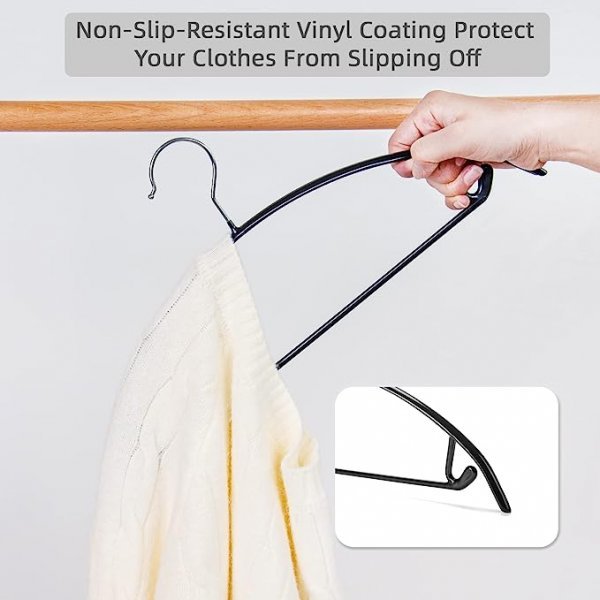 20 Pack Non Slip Suit Hanger,Coat Jacket Hangers,Sweater Hangers,PVC Coating Metal Hangers for Pants,Shawls,Belts,Bras - Dimple & Crease Free T Shirt Hangers,Black Color