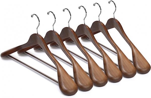 Luxury Wooden Suit Hangers 6 Pack Wood Coat Hangers Jacket Outerwear Shirt Hangers,with Extra-Wide Shoulder, 360 Degree Swivel Hooks & Anti-Slip Bar with Screw(Retro Color)