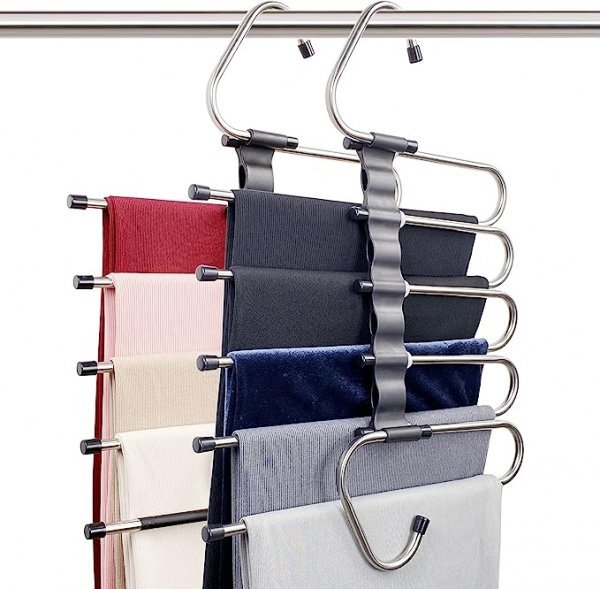 Magic Pants Hangers Space Saving - 2 Pack for Closet Multiple Layers Multifunctional Uses Rack Organizer for Trousers Scarves Slack ( 2 Pack with 10 Metal Clips )